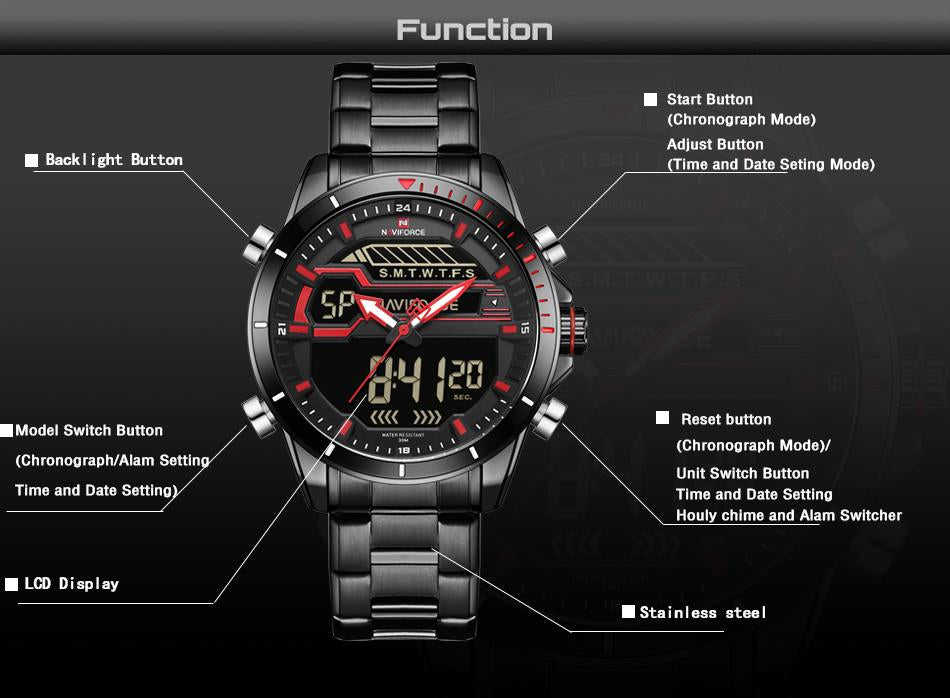 Waterproof male quartz watch with dual display NAVIFORCE 9133