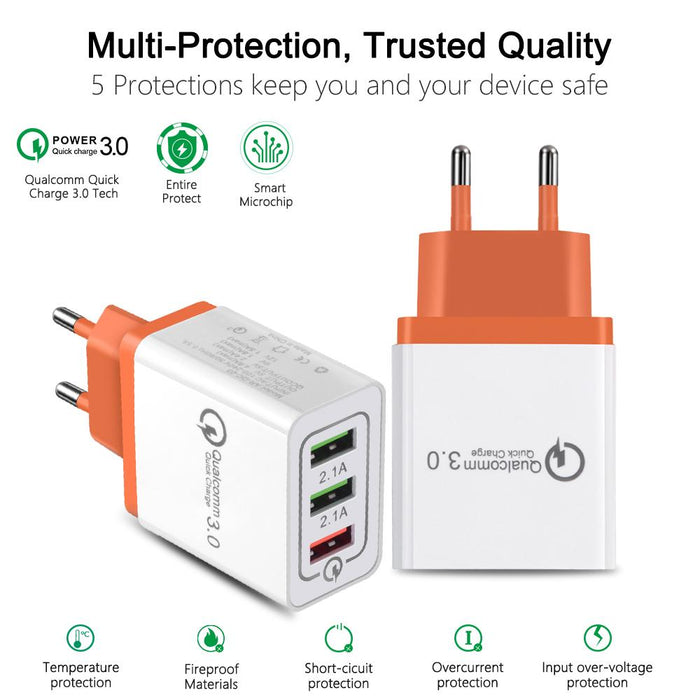 Smart adapter Qualcomm 3.0 Quick Charge with three ports 3A, 2.1A