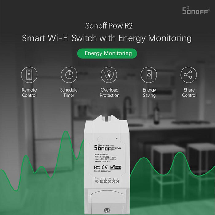 Smart Wi-Fi switch Sonoff Pow R2, 15A 3500W, measured current consumption