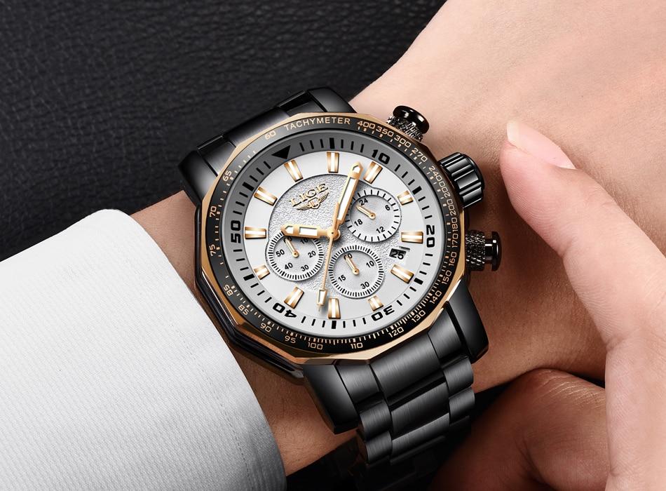 Waterproof male quartz watch LIGE 9871