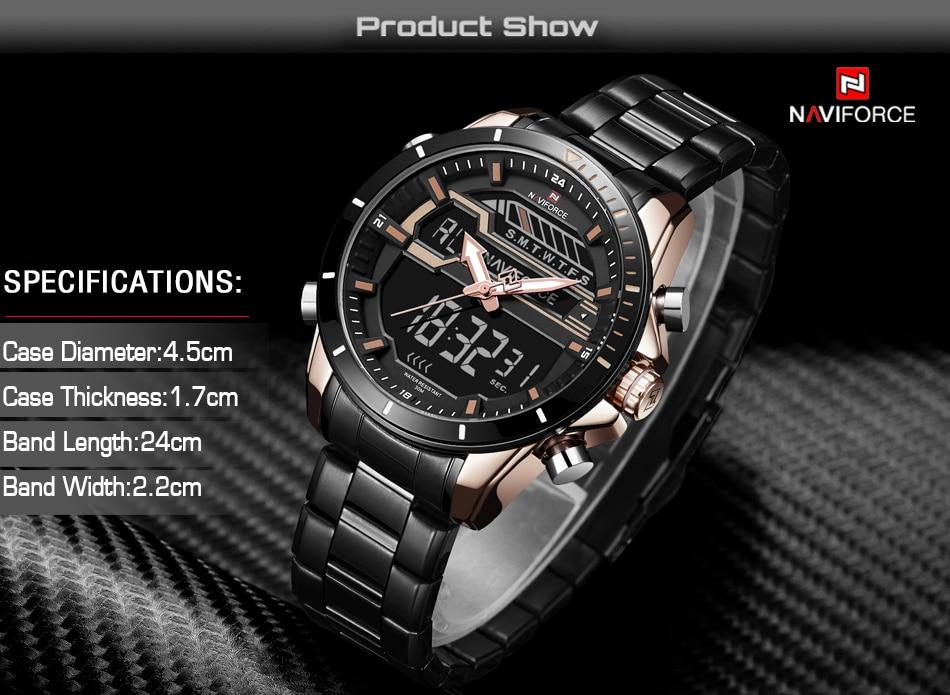 Waterproof male quartz watch with dual display NAVIFORCE 9133