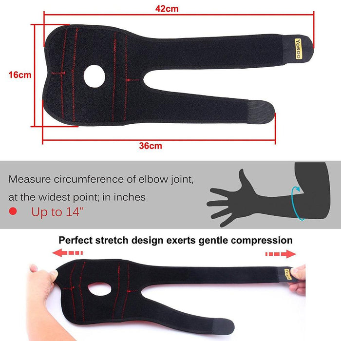 Adjustable neoprene elbow pad, analgesic