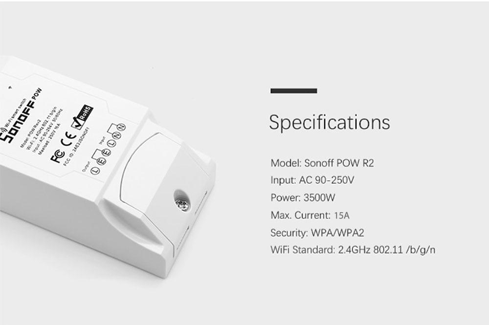 Smart Wi-Fi switch Sonoff Pow R2, 15A 3500W, measured current consumption