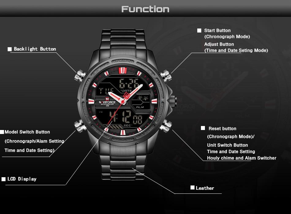 Waterproof male quartz watch with dual display NAVIFORCE 9138