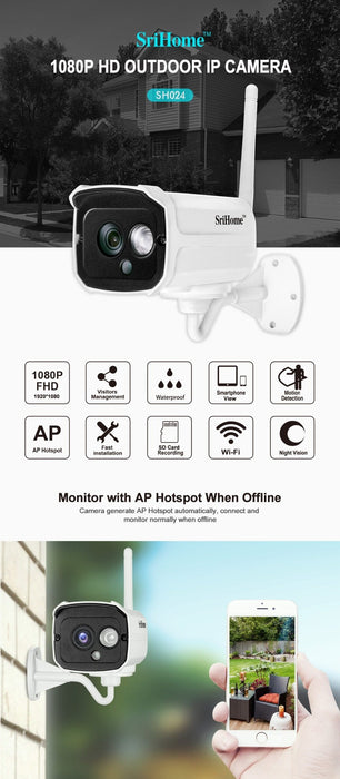 IP camera Sricam SriHome SH024 1080P HD 2.0MP Wifi CCTV waterproof SD card night vision for outdoor and indoor