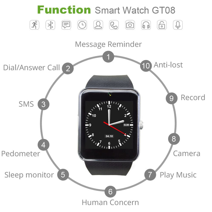 Smart watch GT08 Sim TF card, Bluetooth